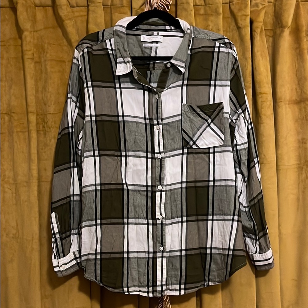Lucky Brand Classic Fit Plaid Shirt in Green and White